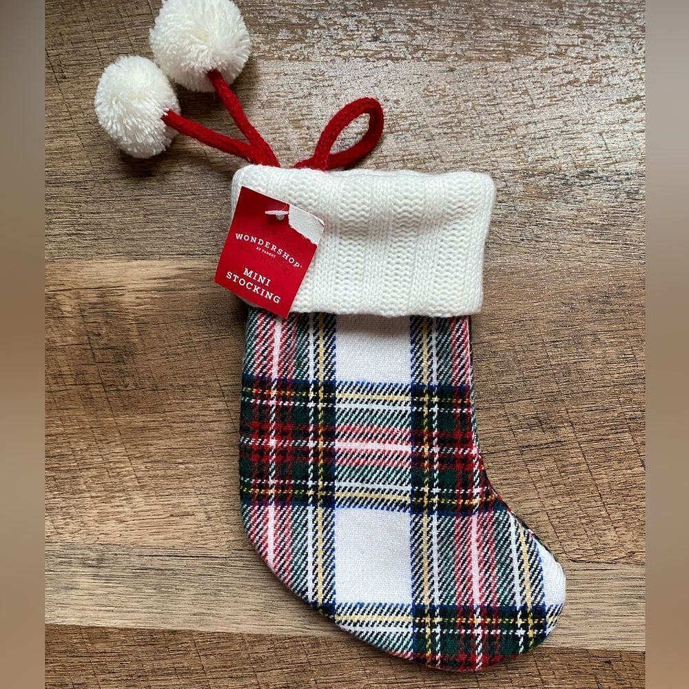 Wondershop Red and Multi Color Plaid Mini Stocking with Knitted Cuff